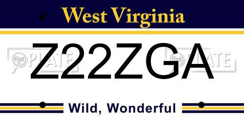 Z22ZGA West Virginia License Plate