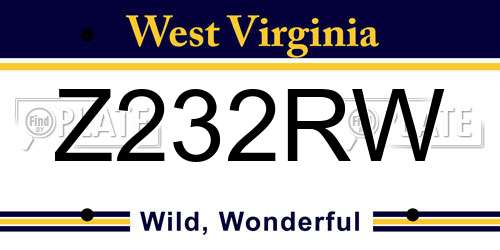 Z232RW West Virginia License Plate