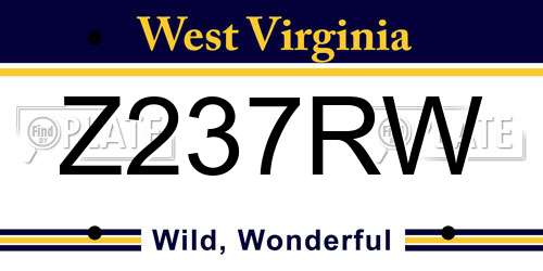 Z237RW West Virginia License Plate