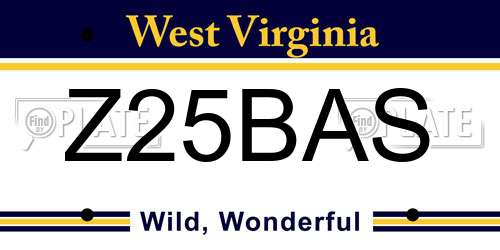 Z25BAS West Virginia License Plate
