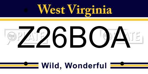 Z26BOA West Virginia License Plate