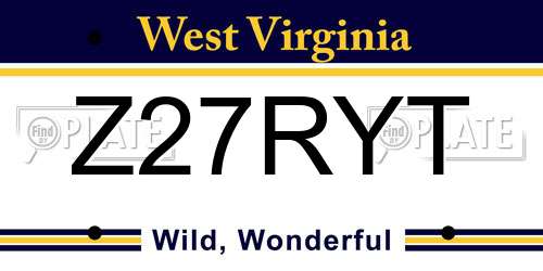 Z27RYT West Virginia License Plate
