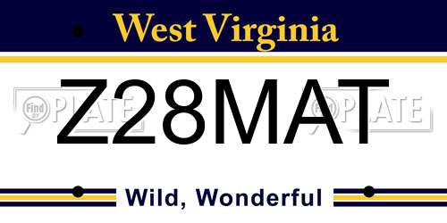 Z28MAT West Virginia License Plate
