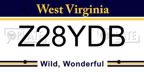 Z28YDB West Virginia License Plate