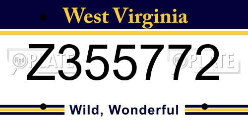 Z355772 West Virginia License Plate