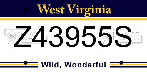 Z43955S West Virginia License Plate