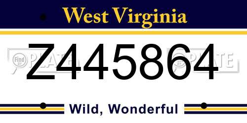 Z445864 West Virginia License Plate