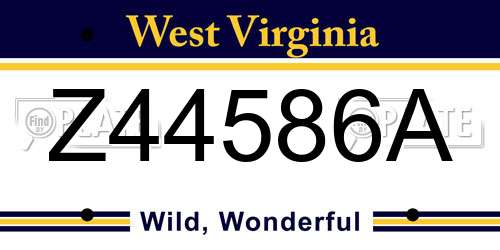 Z44586A West Virginia License Plate