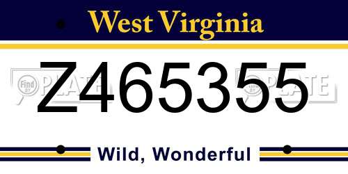 Z465355 West Virginia License Plate