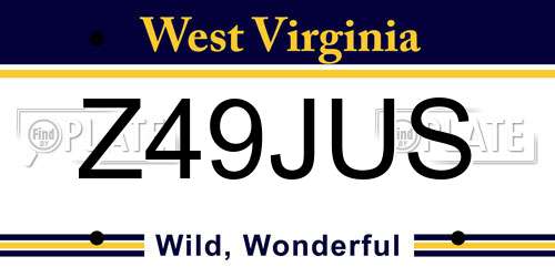 Z49JUS West Virginia License Plate