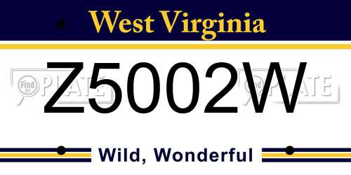 Z5002W West Virginia License Plate