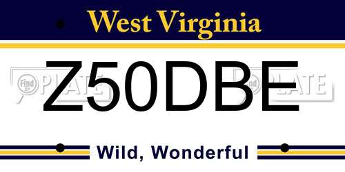 Z50DBE West Virginia License Plate
