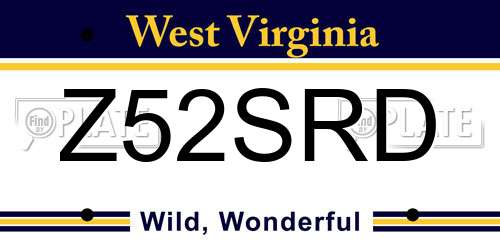Z52SRD West Virginia License Plate