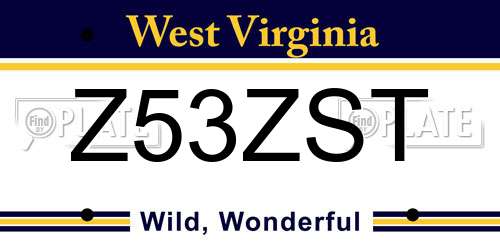 Z53ZST West Virginia License Plate