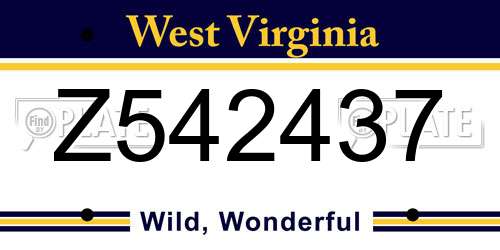 Z542437 West Virginia License Plate