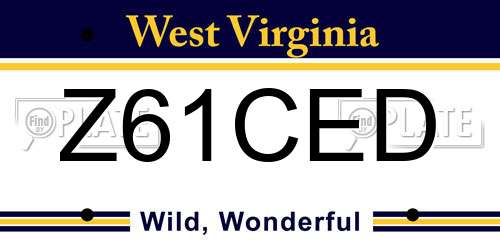 Z61CED West Virginia License Plate