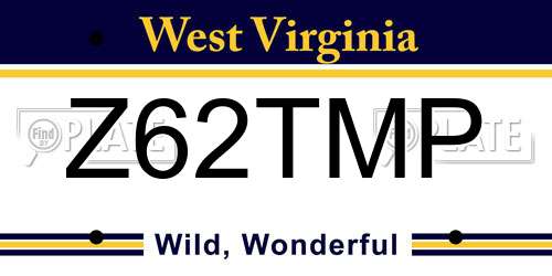 Z62TMP West Virginia License Plate