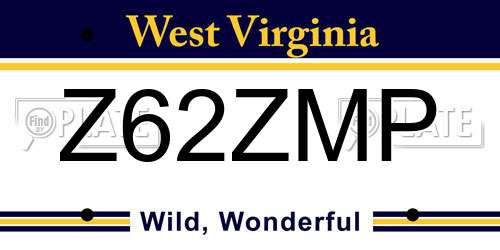 Z62ZMP West Virginia License Plate