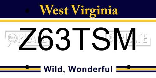 Z63TSM West Virginia License Plate
