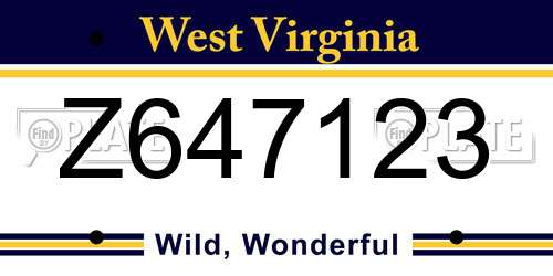 Z647123 West Virginia License Plate