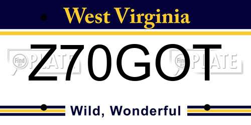 Z70GOT West Virginia License Plate