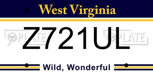 Z721UL West Virginia License Plate