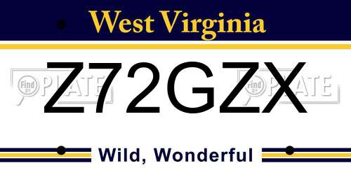 Z72GZX West Virginia License Plate
