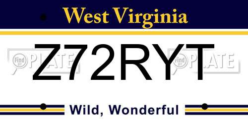 Z72RYT West Virginia License Plate