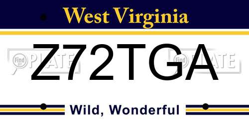 Z72TGA West Virginia License Plate