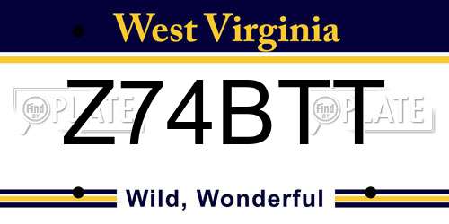 Z74BTT West Virginia License Plate