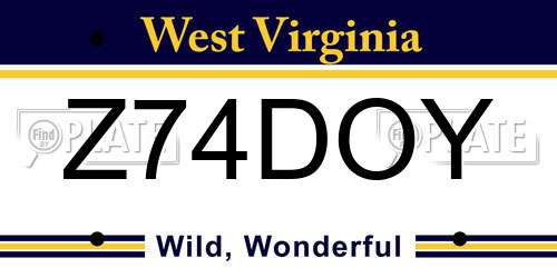 Z74DOY West Virginia License Plate