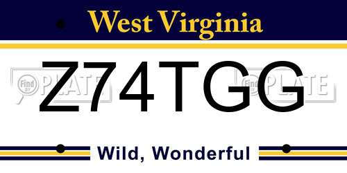 Z74TGG West Virginia License Plate