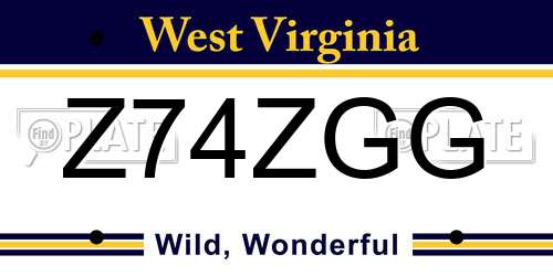 Z74ZGG West Virginia License Plate