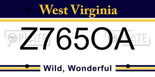 Z765OA West Virginia License Plate