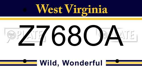 Z768OA West Virginia License Plate