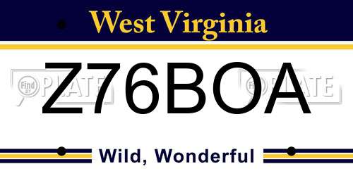 Z76BOA West Virginia License Plate