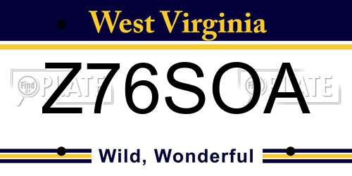 Z76SOA West Virginia License Plate