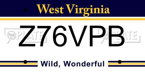 Z76VPB West Virginia License Plate