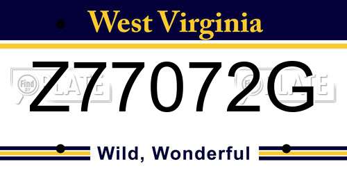 Z77072G West Virginia License Plate