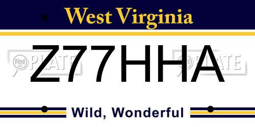 Z77HHA West Virginia License Plate
