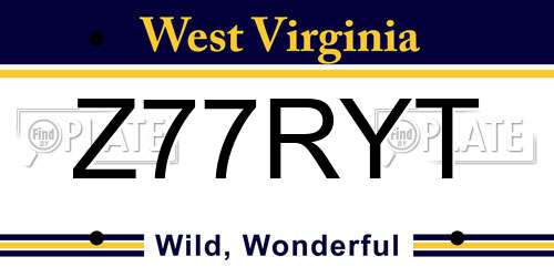Z77RYT West Virginia License Plate