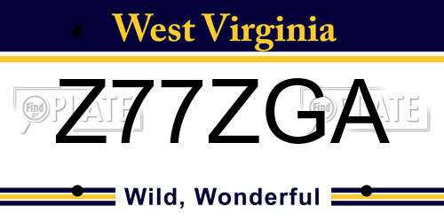 Z77ZGA West Virginia License Plate