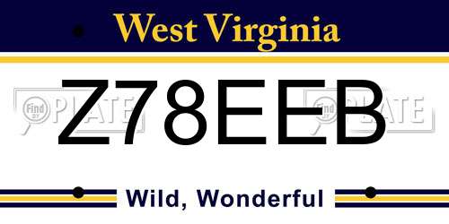 Z78EEB West Virginia License Plate