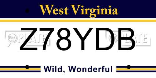 Z78YDB West Virginia License Plate