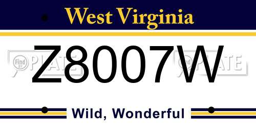 Z8007W West Virginia License Plate