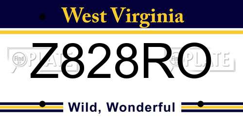 Z828RO West Virginia License Plate