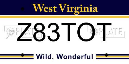 Z83TOT West Virginia License Plate