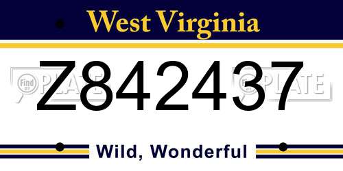 Z842437 West Virginia License Plate