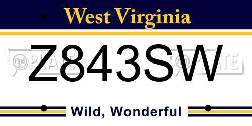 Z843SW West Virginia License Plate