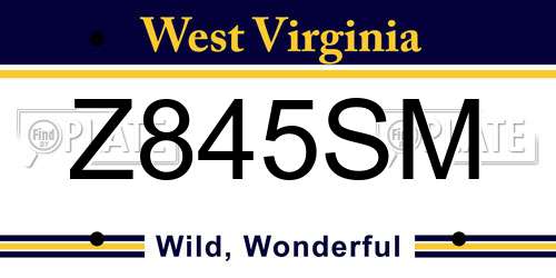 Z845SM West Virginia License Plate